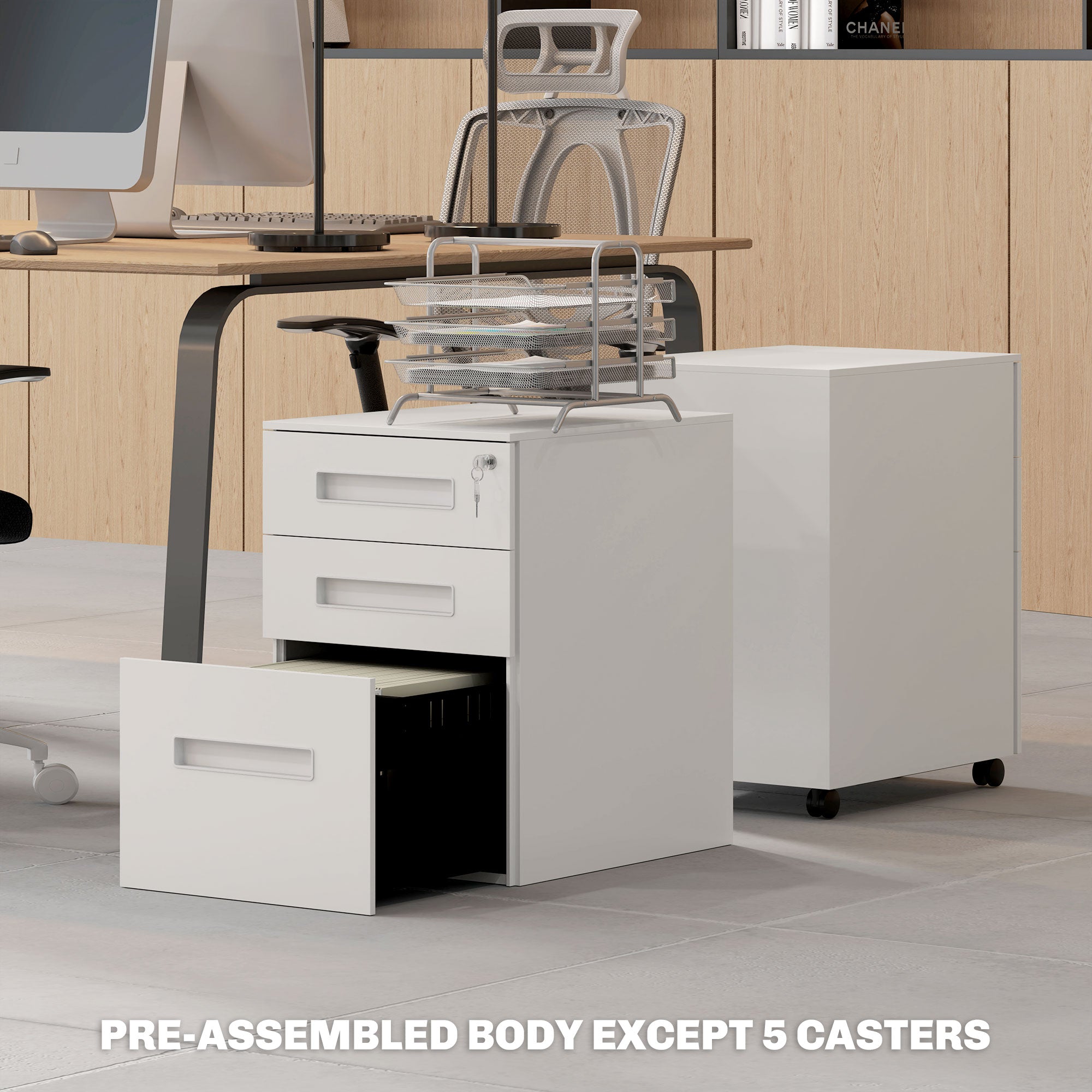 Vinsetto Three-Drawer Steel Filing Cabinet - White